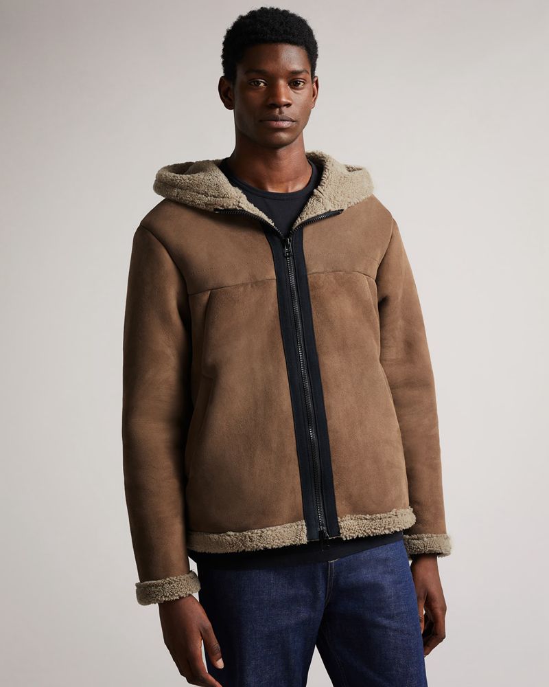 Ted Baker Haslam Shearling Parka Rockar Herr Bruna | ZUK-691758