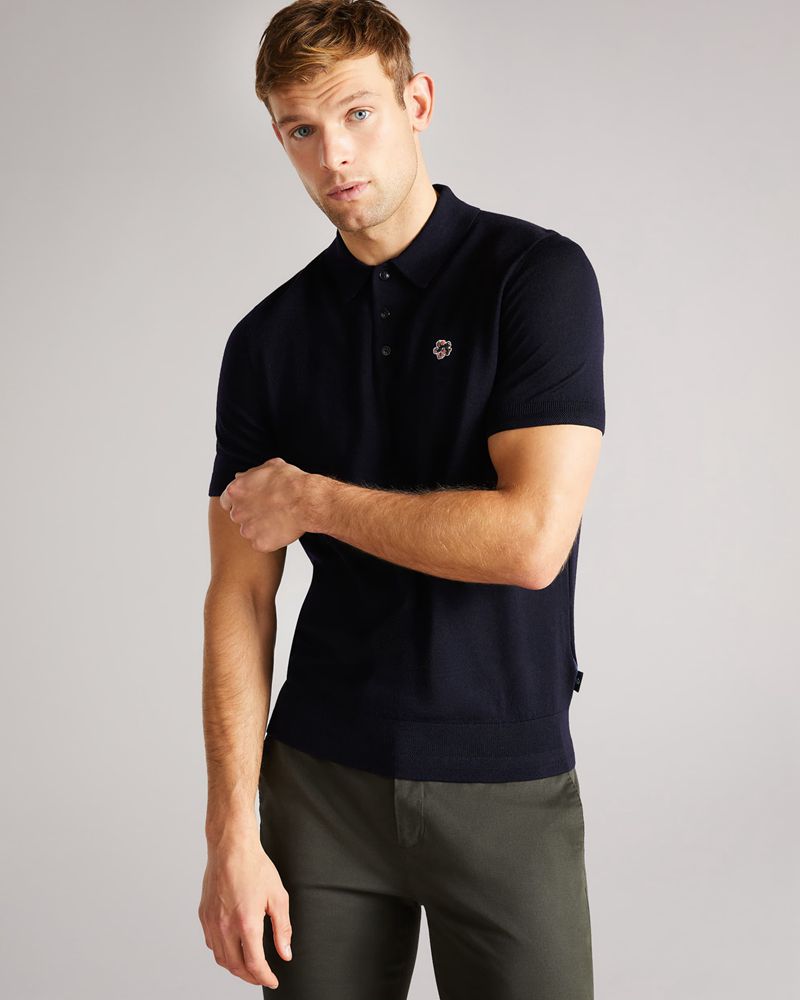 Ted Baker Haworth Sleeve Knitted Polo Blast Herr Marinblå | RXE-403158