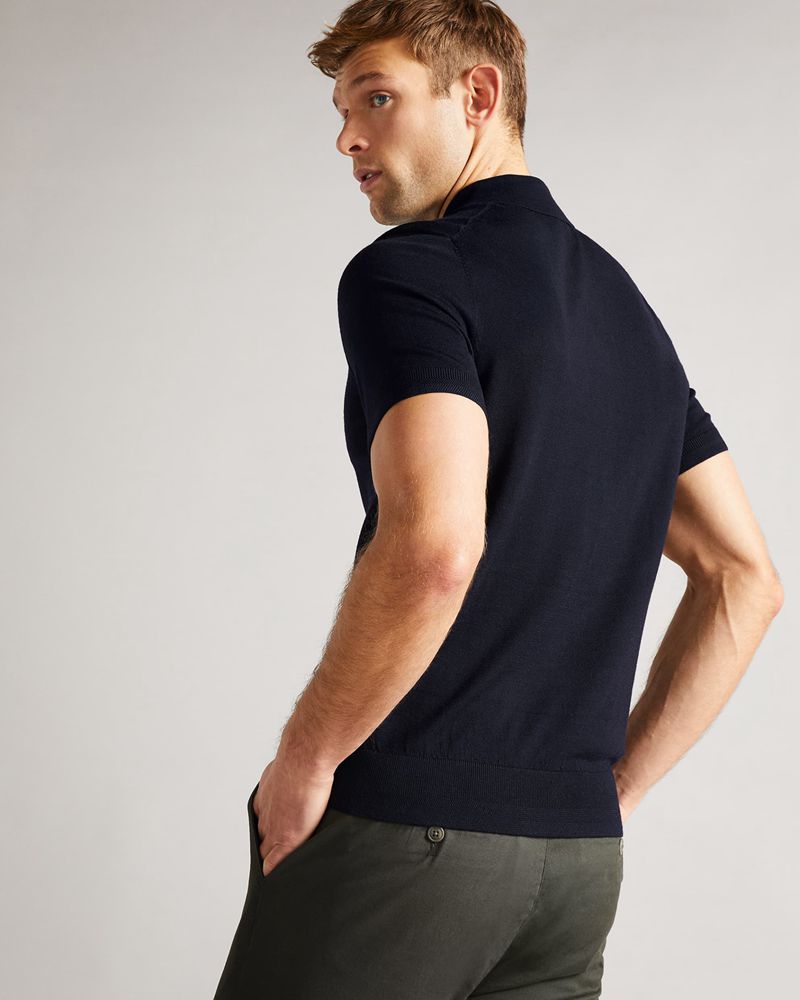 Ted Baker Haworth Sleeve Knitted Polo Blast Herr Marinblå | RXE-403158