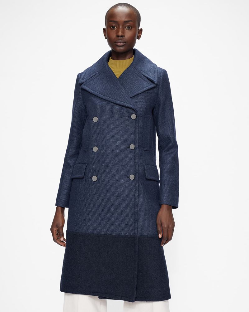 Ted Baker Hayylii Long Pea With Oversized Collar Jacka Dam Marinblå | ANW-486132