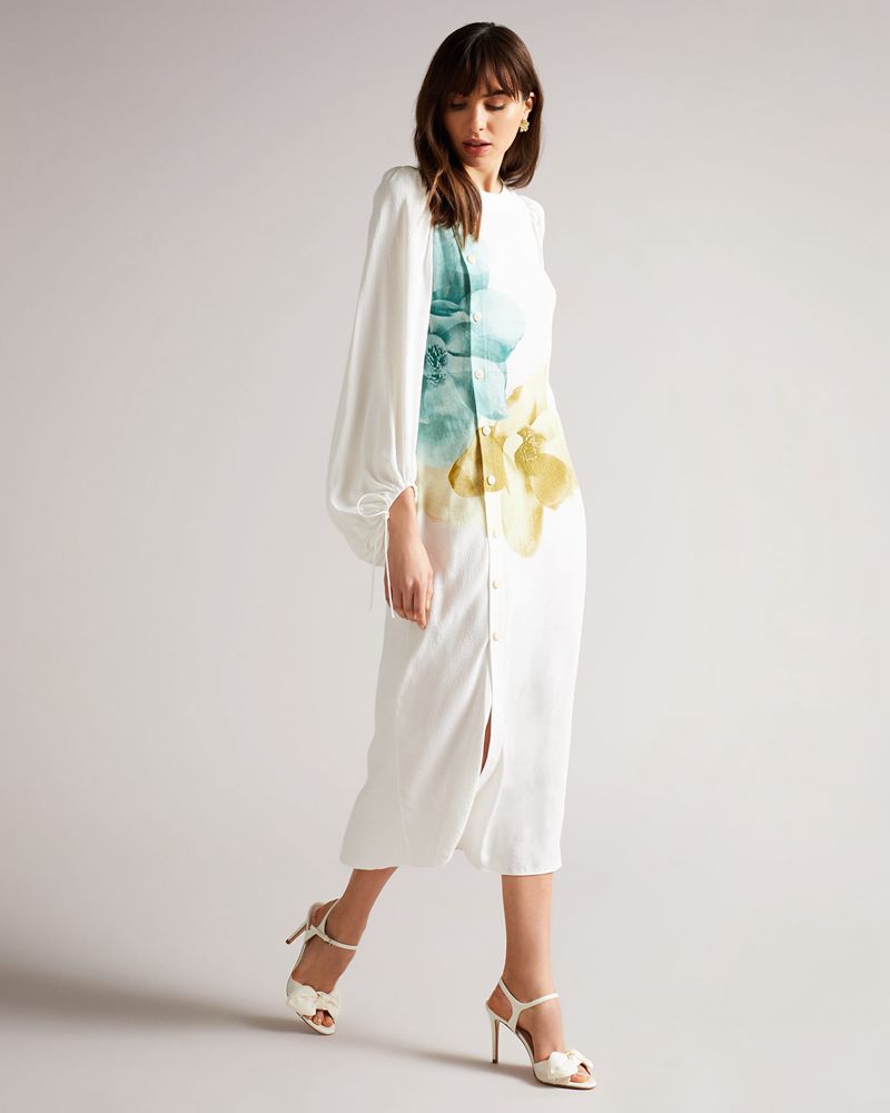 Ted Baker Heevia Moire Satin Bow Höga Klackar Dam Vita | FQL-482571