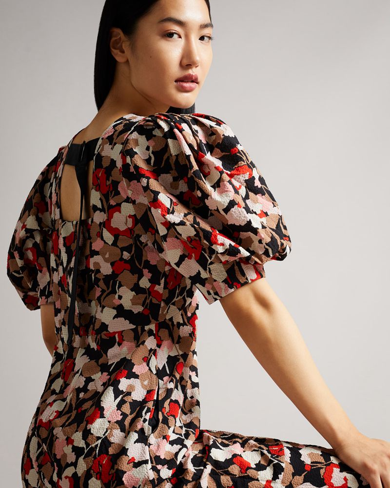 Ted Baker Helgi Printed Floral Seersucker Midi Klänning Dam Rosa | IWD-685791