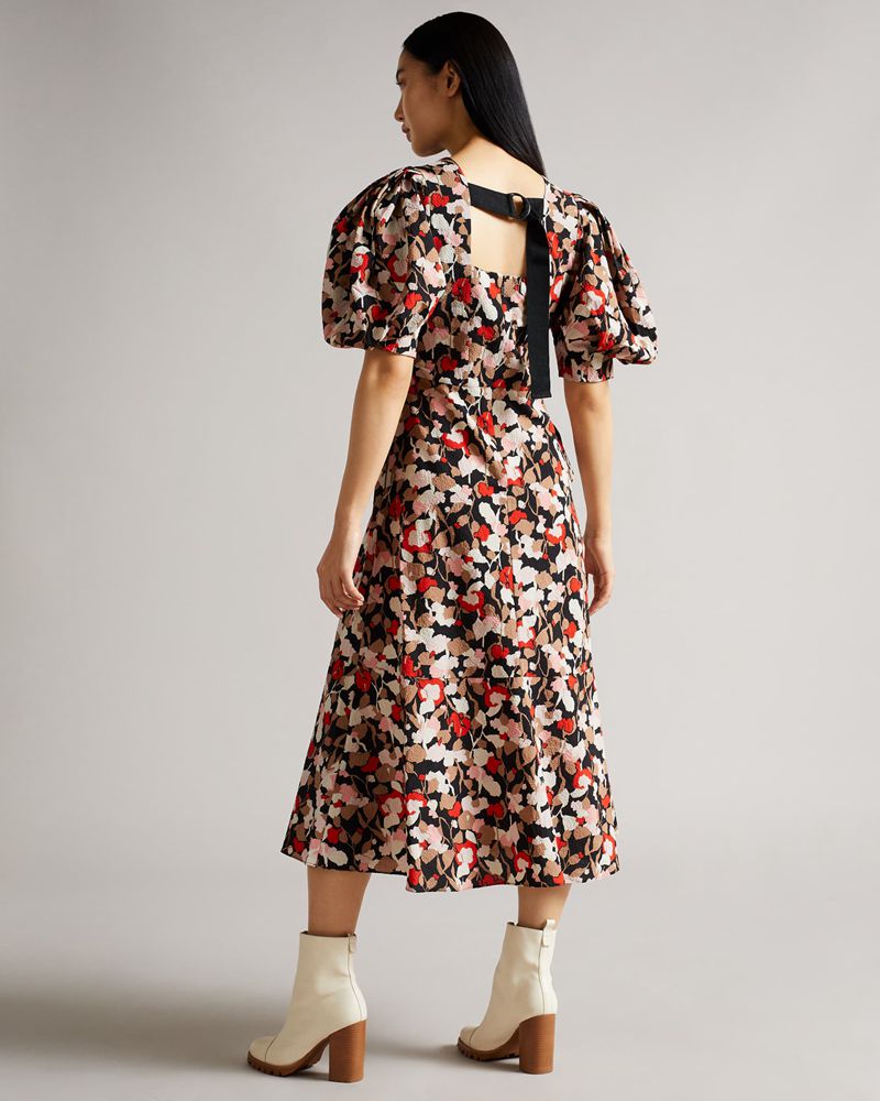 Ted Baker Helgi Printed Floral Seersucker Midi Klänning Dam Rosa | IWD-685791