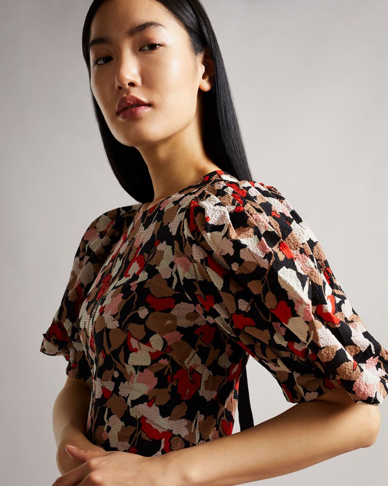 Ted Baker Helgi Printed Floral Seersucker Midi Klänning Dam Rosa | IWD-685791