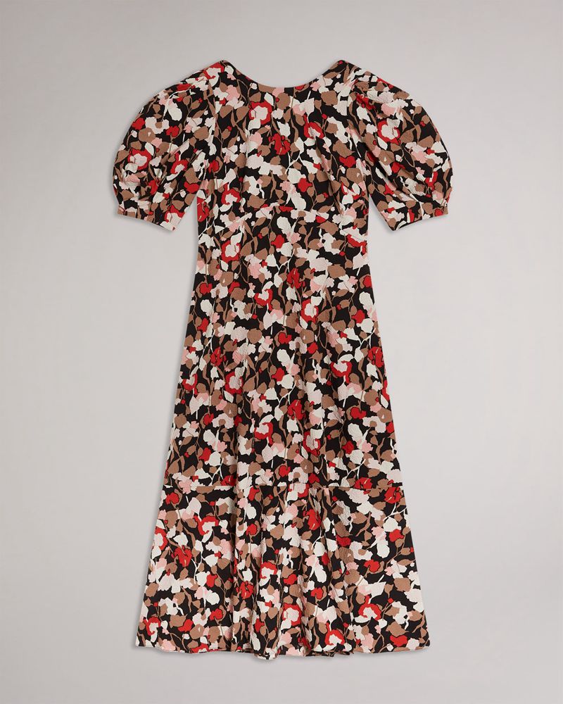 Ted Baker Helgi Printed Floral Seersucker Midi Klänning Dam Rosa | IWD-685791