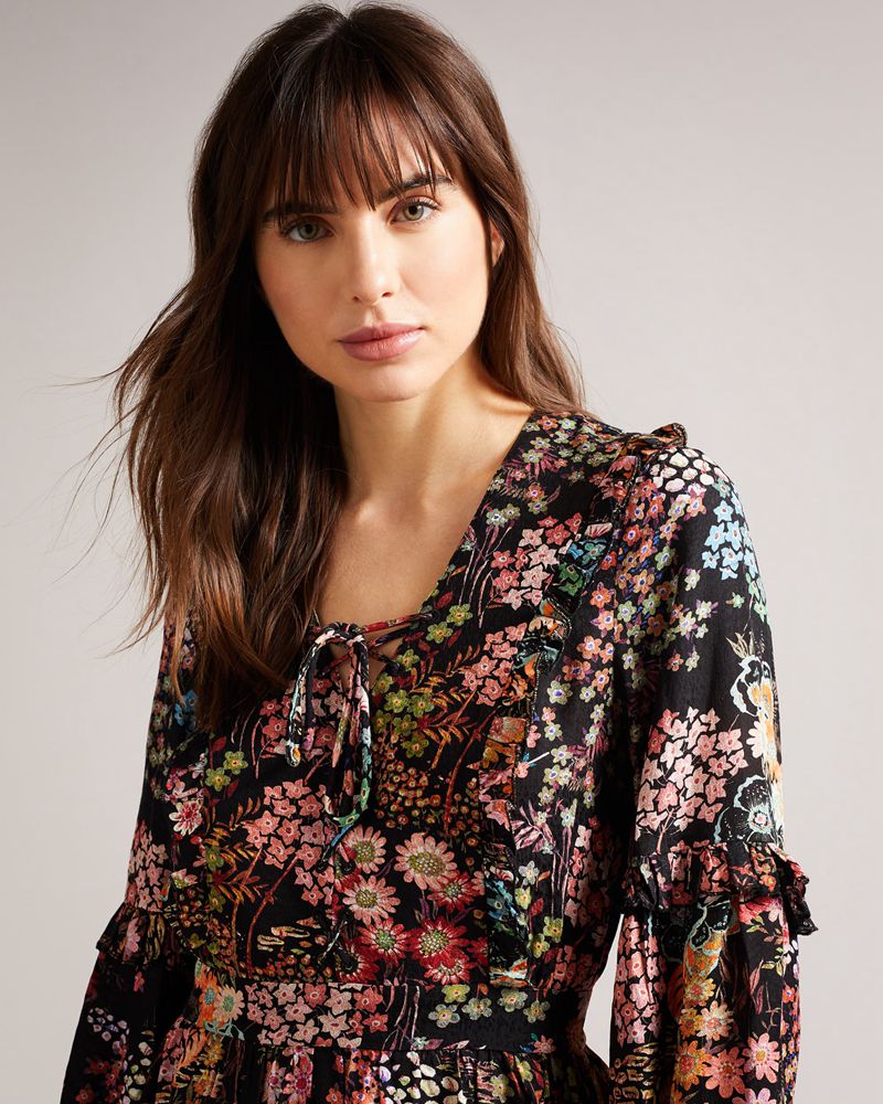 Ted Baker Hendria Mini With Ruffle Details Klänning Dam Svarta | RBP-643701