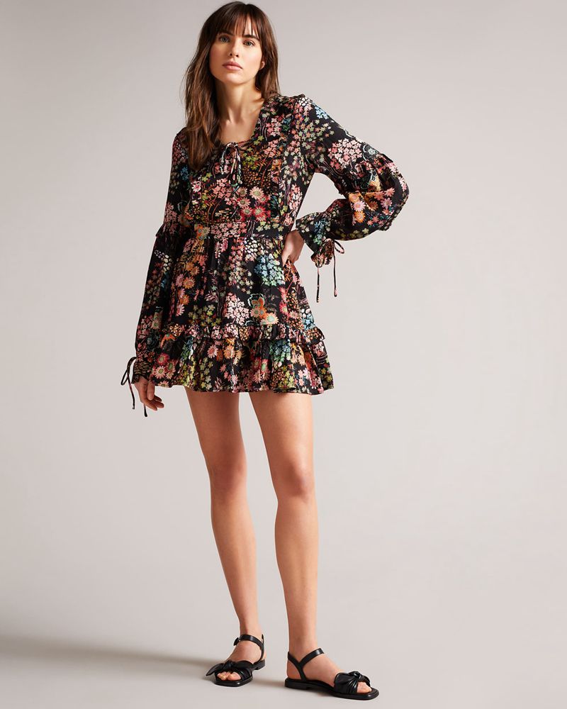 Ted Baker Hendria Mini With Ruffle Details Klänning Dam Svarta | RBP-643701