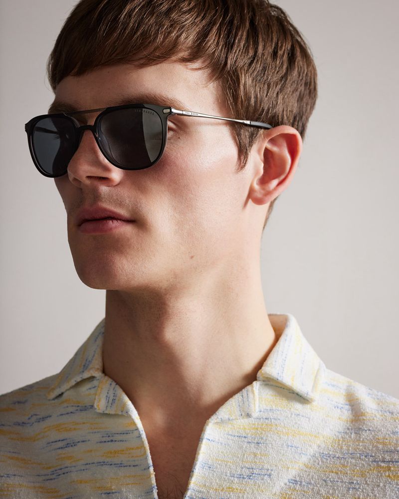 Ted Baker Hermtt Tms098 Square Aviator Metal Solglasögon Herr Svarta | NRZ-620785
