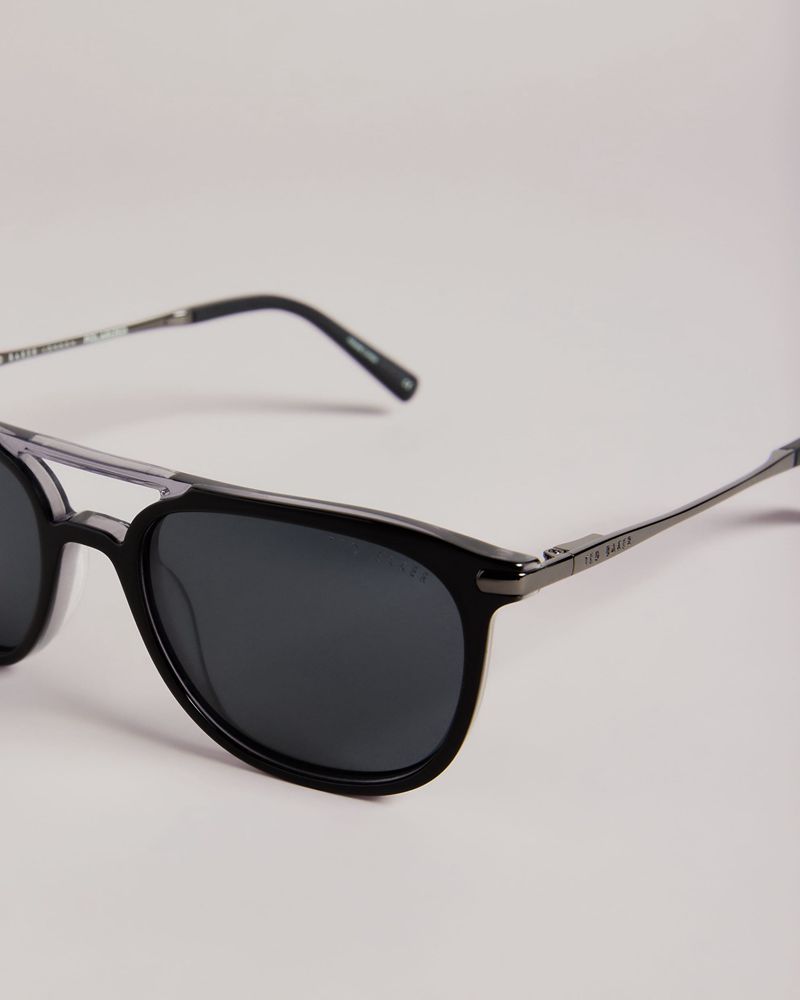 Ted Baker Hermtt Tms098 Square Aviator Metal Solglasögon Herr Svarta | NRZ-620785