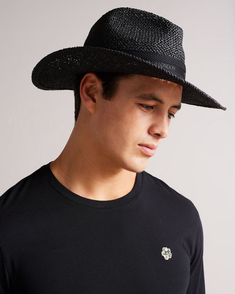 Ted Baker Hiltins Straw Webbing Band Panama Hatt Herr Svarta | HYE-531720
