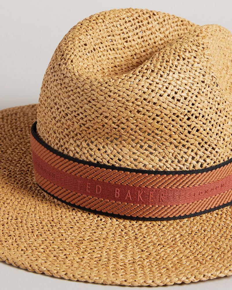Ted Baker Hiltins Straw Webbing Band Panama Hatt Herr Bruna | IMK-326857