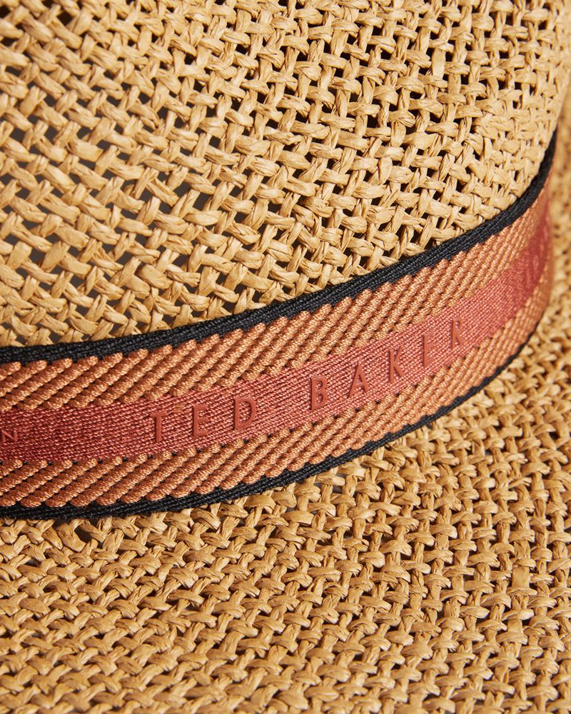 Ted Baker Hiltins Straw Webbing Band Panama Hatt Herr Bruna | IMK-326857