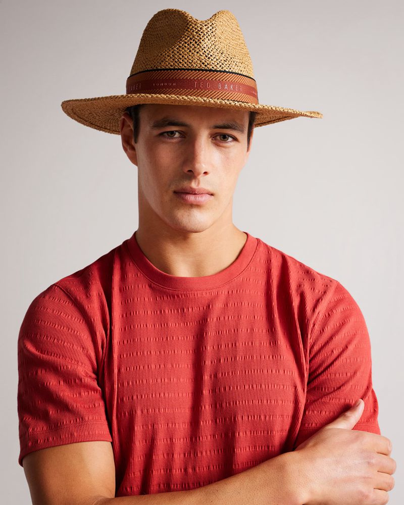 Ted Baker Hiltins Straw Webbing Band Panama Hatt Herr Bruna | IMK-326857