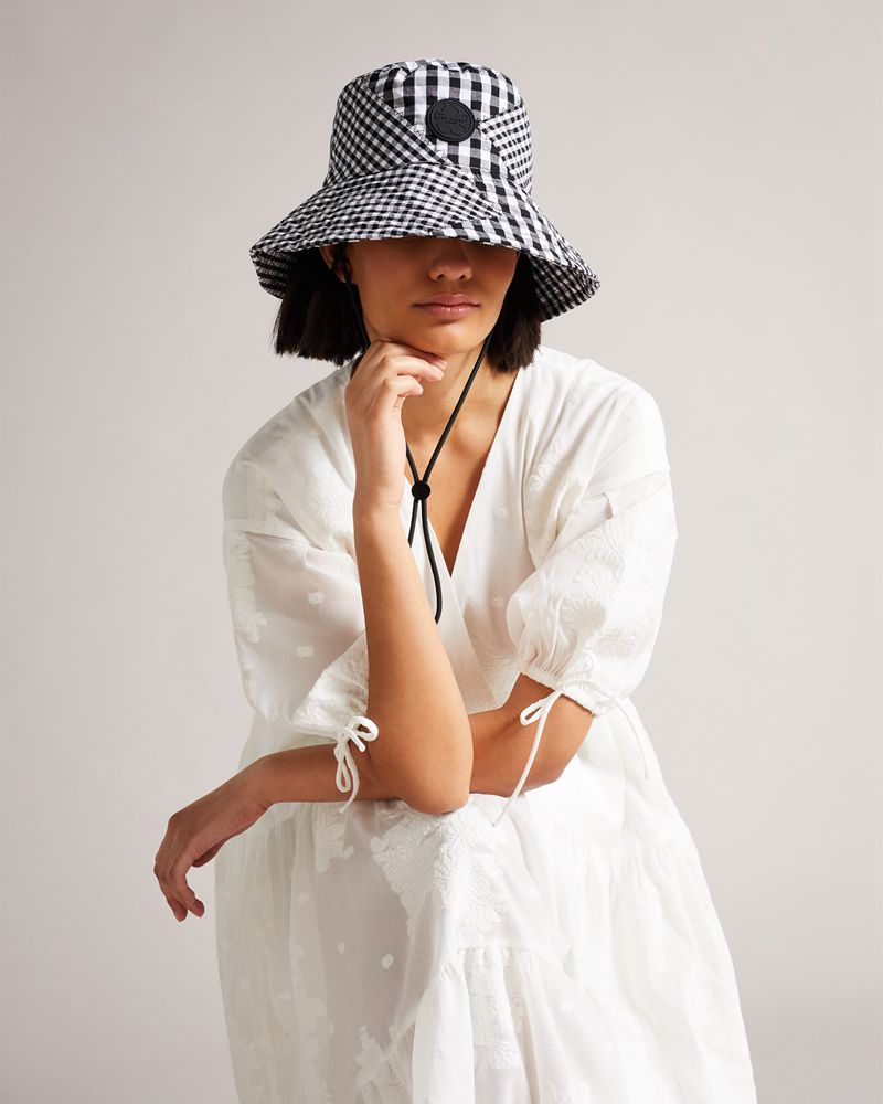 Ted Baker Ikkee Patchwork Gingham Bucket Hatt Dam Svarta | JXH-014763