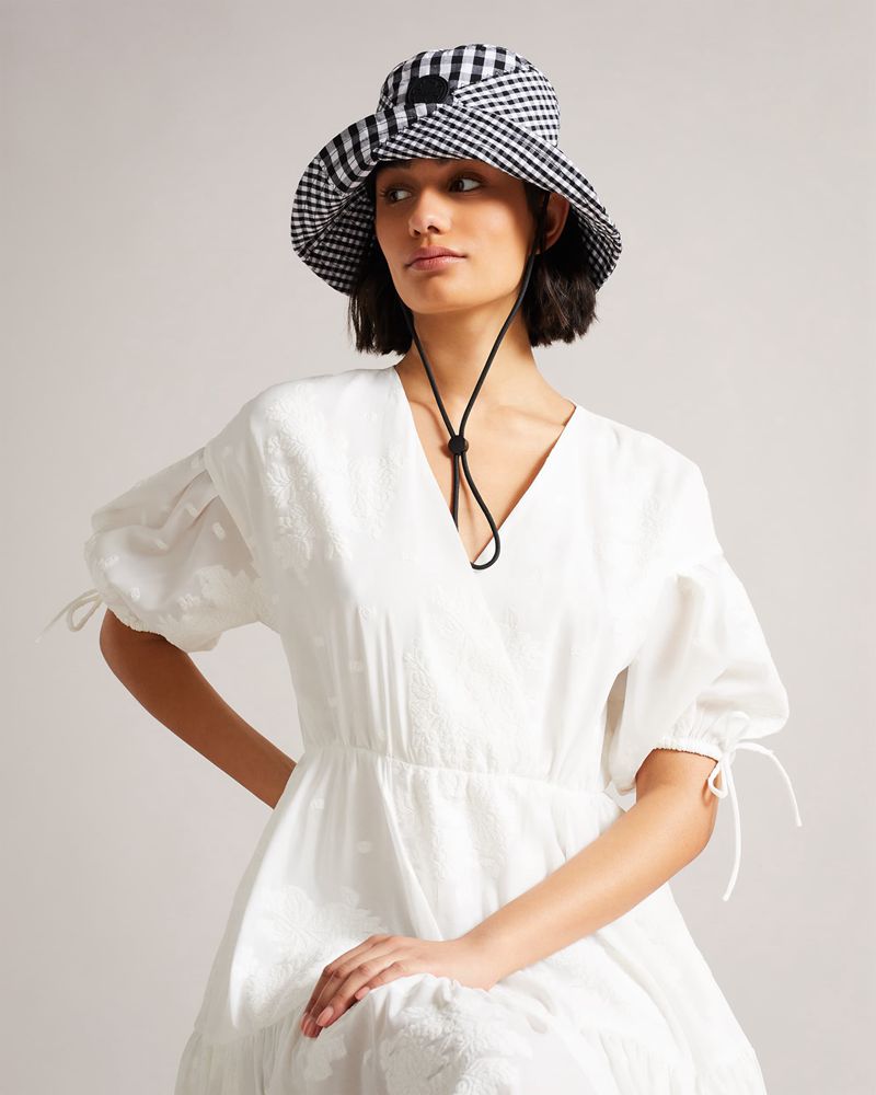 Ted Baker Ikkee Patchwork Gingham Bucket Hatt Dam Svarta | JXH-014763