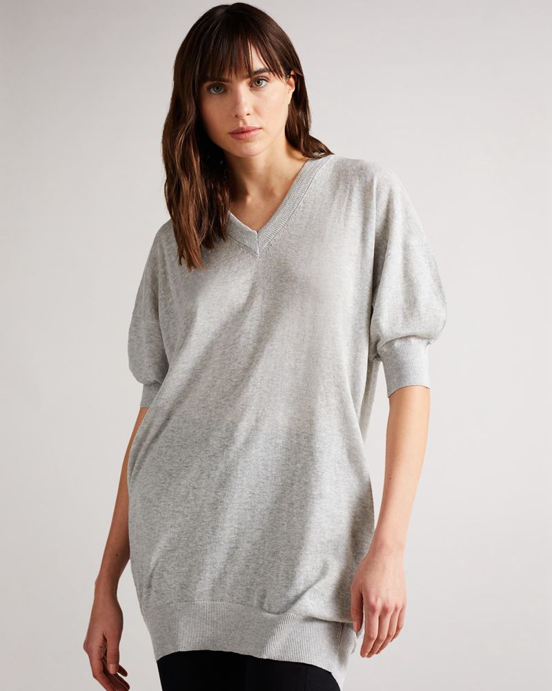 Ted Baker Inula V Neck Sleeve Detailed Knit Klänning Dam Gray | GKJ-830452