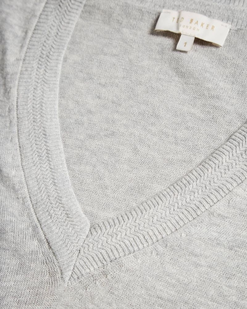 Ted Baker Inula V Neck Sleeve Detailed Knit Klänning Dam Gray | GKJ-830452
