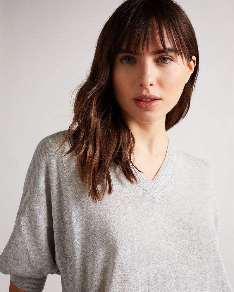 Ted Baker Inula V Neck Sleeve Detailed Knit Klänning Dam Gray | GKJ-830452