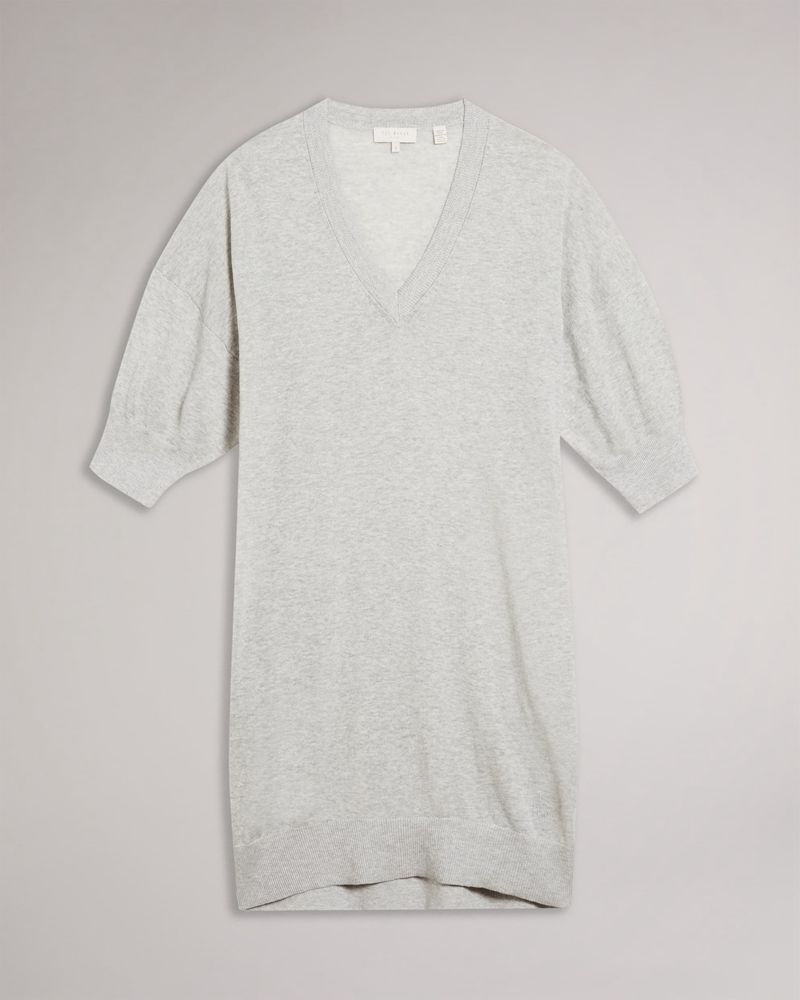Ted Baker Inula V Neck Sleeve Detailed Knit Klänning Dam Gray | GKJ-830452