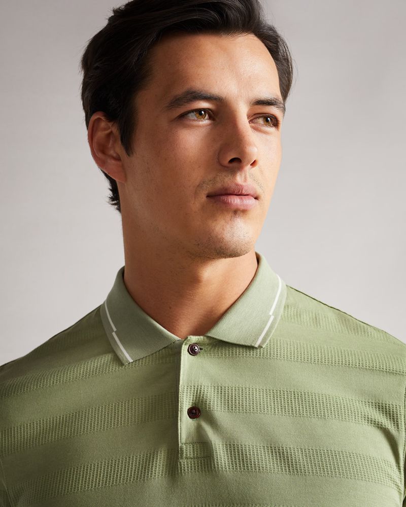Ted Baker Irby Ss Textured Stripe Polo Blast Herr Gröna | QEV-497830