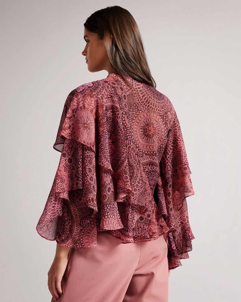 Ted Baker Isauna Printed Ruffle Blouse Blast Dam Röda | URX-310627