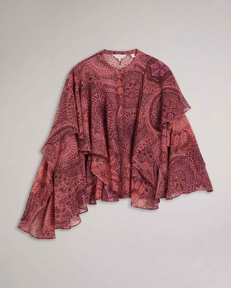 Ted Baker Isauna Printed Ruffle Blouse Blast Dam Röda | URX-310627