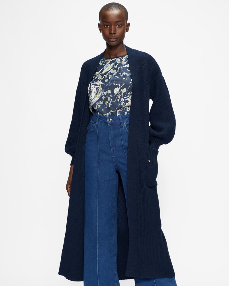 Ted Baker Islabel Floor Length Edge To Edge Cardi Stickat Dam Marinblå | MCH-240659