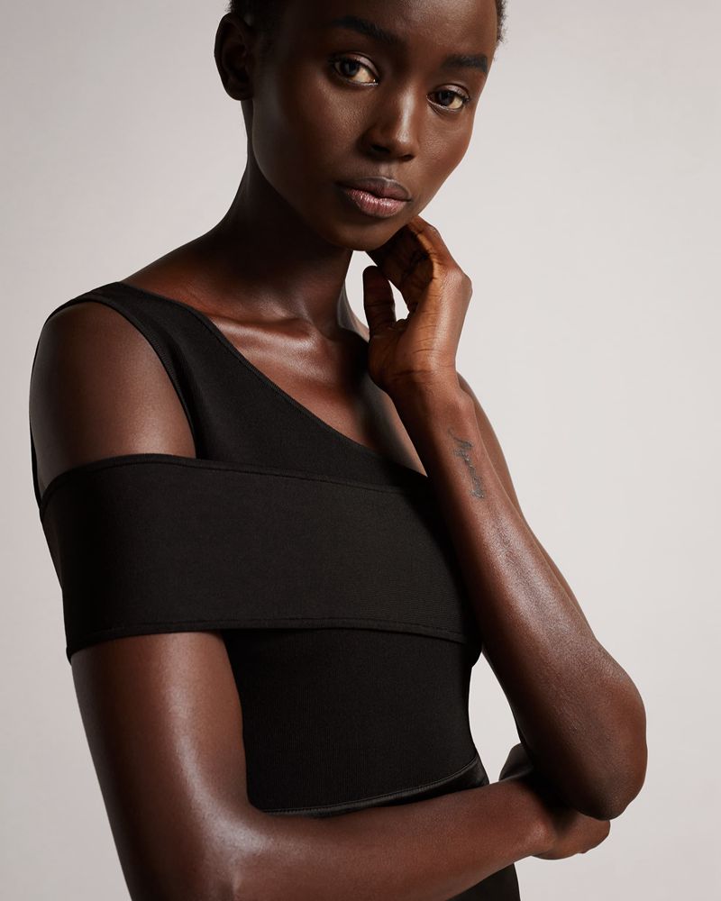 Ted Baker Ivena Asymmetric Knit Bodice With Satin Klänning Dam Svarta | CLI-359476