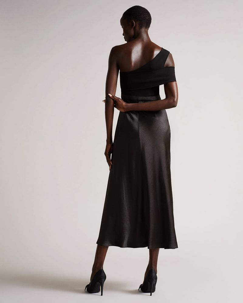 Ted Baker Ivena Asymmetric Knit Bodice With Satin Klänning Dam Svarta | CLI-359476