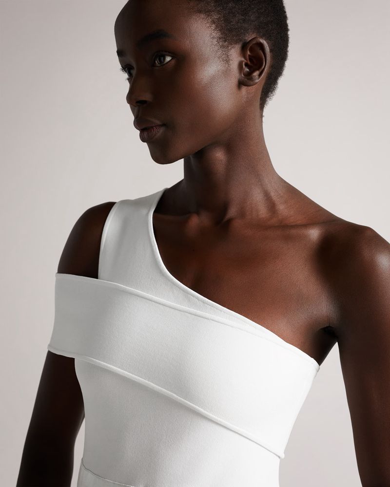 Ted Baker Ivena Asymmetric Knit Bodice With Satin Klänning Dam Vita | XGS-436785