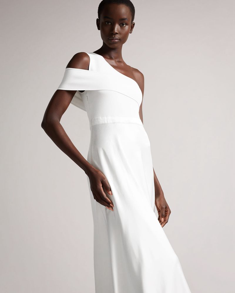 Ted Baker Ivena Asymmetric Knit Bodice With Satin Klänning Dam Vita | XGS-436785