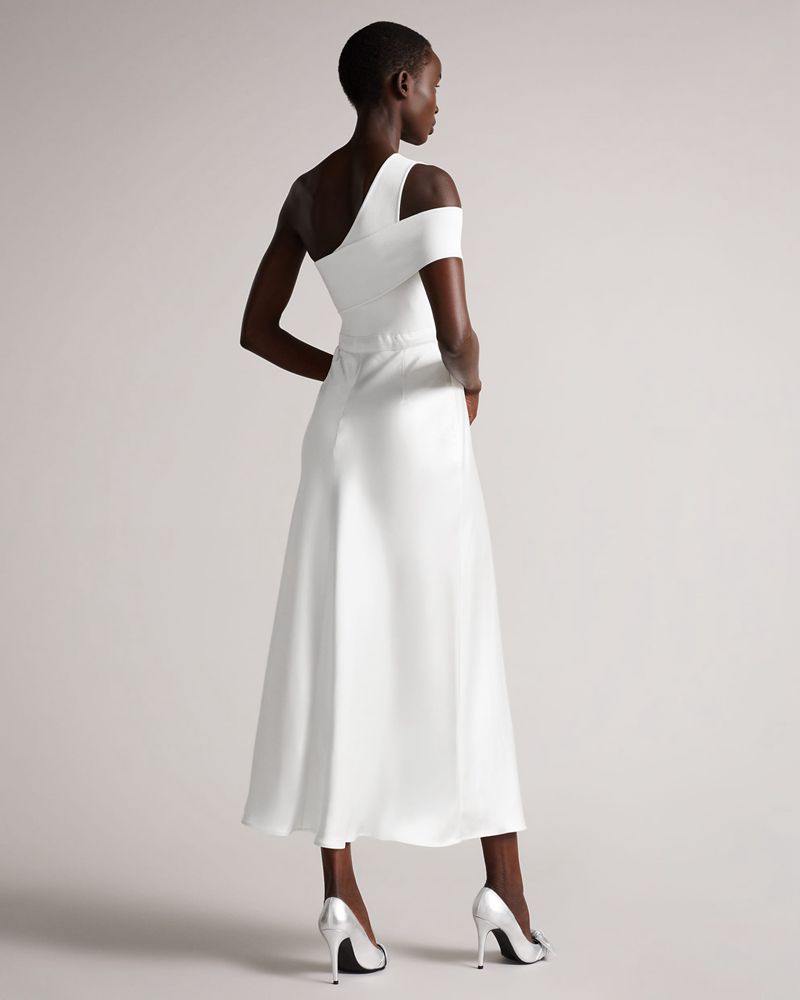 Ted Baker Ivena Asymmetric Knit Bodice With Satin Klänning Dam Vita | XGS-436785