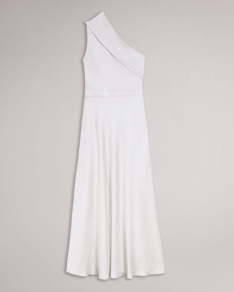 Ted Baker Ivena Asymmetric Knit Bodice With Satin Klänning Dam Vita | XGS-436785