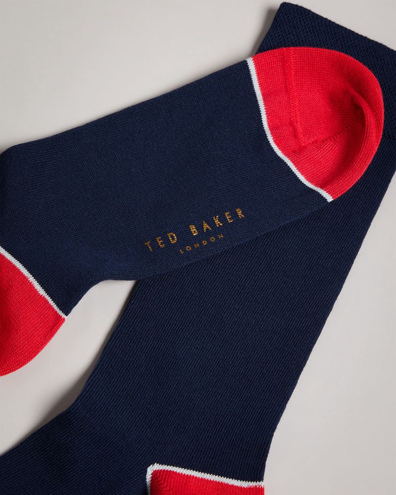 Ted Baker Jack Contrast Trim Bomull Strumpor Herr Marinblå | KDJ-946875