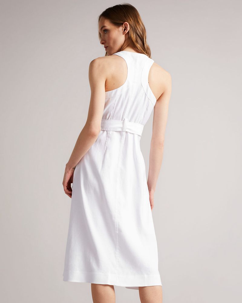 Ted Baker Jancita Button Through Racer Back Midi Klänning Dam Vita | BOJ-687529