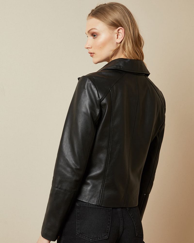 Ted Baker Janeal Läder Biker Jacka Dam Svarta | BON-592107