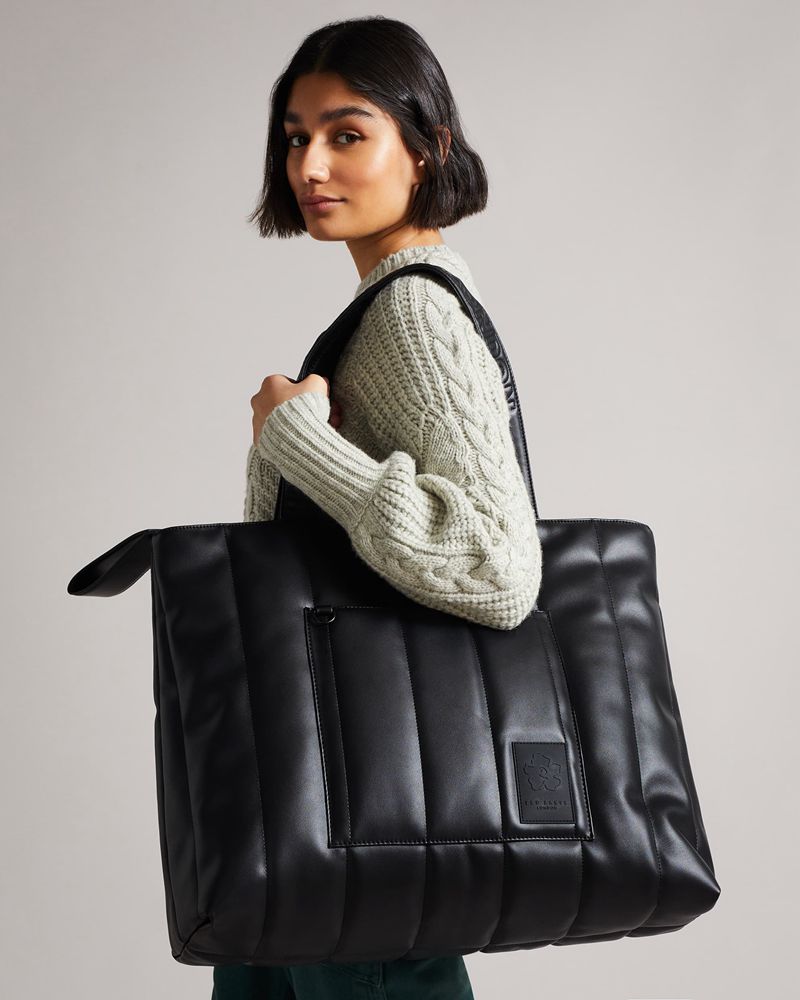 Ted Baker Jaz Pu Vertically Quilted Breda Tote Väska Dam Svarta | EFH-716024