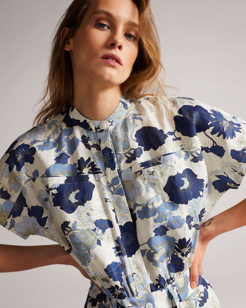 Ted Baker Jensine Printed With Utility Pocket Jumpers Dam Blå | XGT-615204