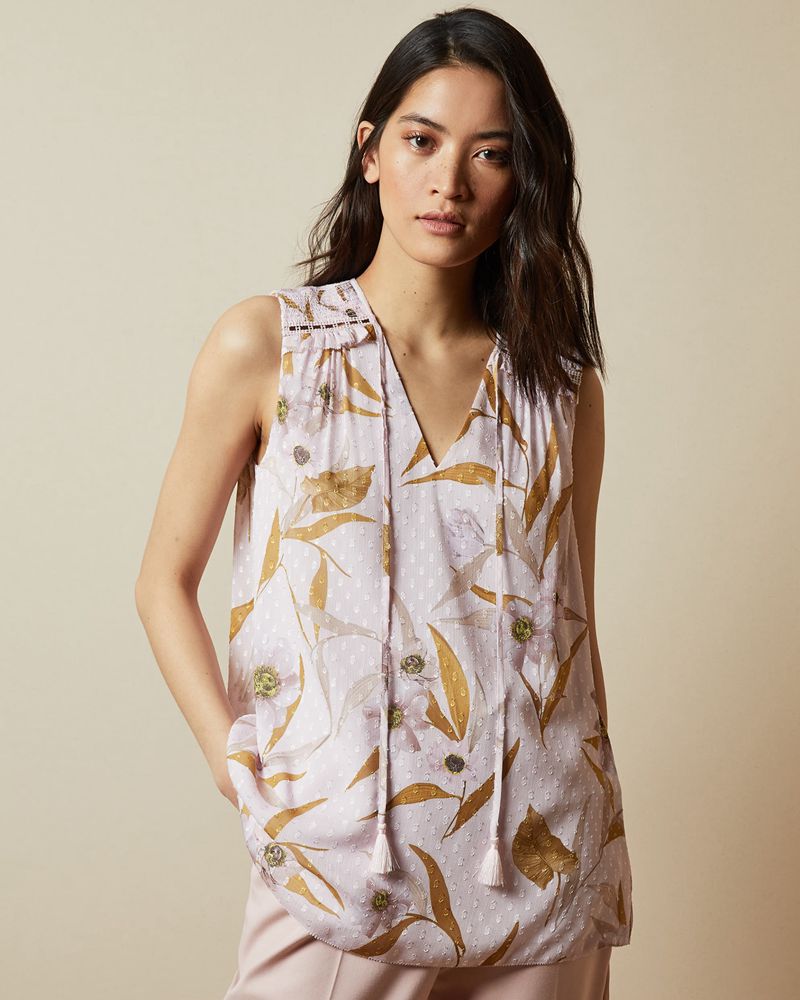 Ted Baker Jiylena Cabana Smocked Ärmlös Blast Dam Rosa | IRM-069835