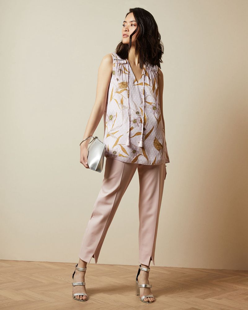 Ted Baker Jiylena Cabana Smocked Ärmlös Blast Dam Rosa | IRM-069835