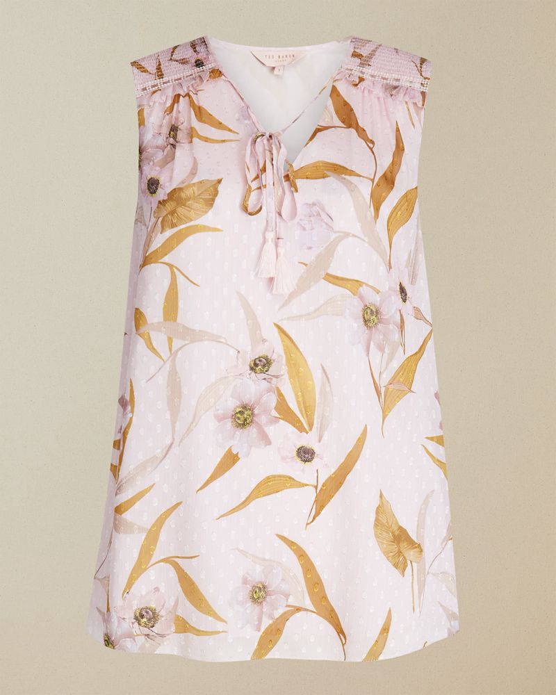 Ted Baker Jiylena Cabana Smocked Ärmlös Blast Dam Rosa | IRM-069835