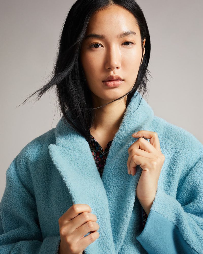 Ted Baker Jjoelle Fabric Blocked Oversized Crombie Rockar Dam Blå | DNI-791234