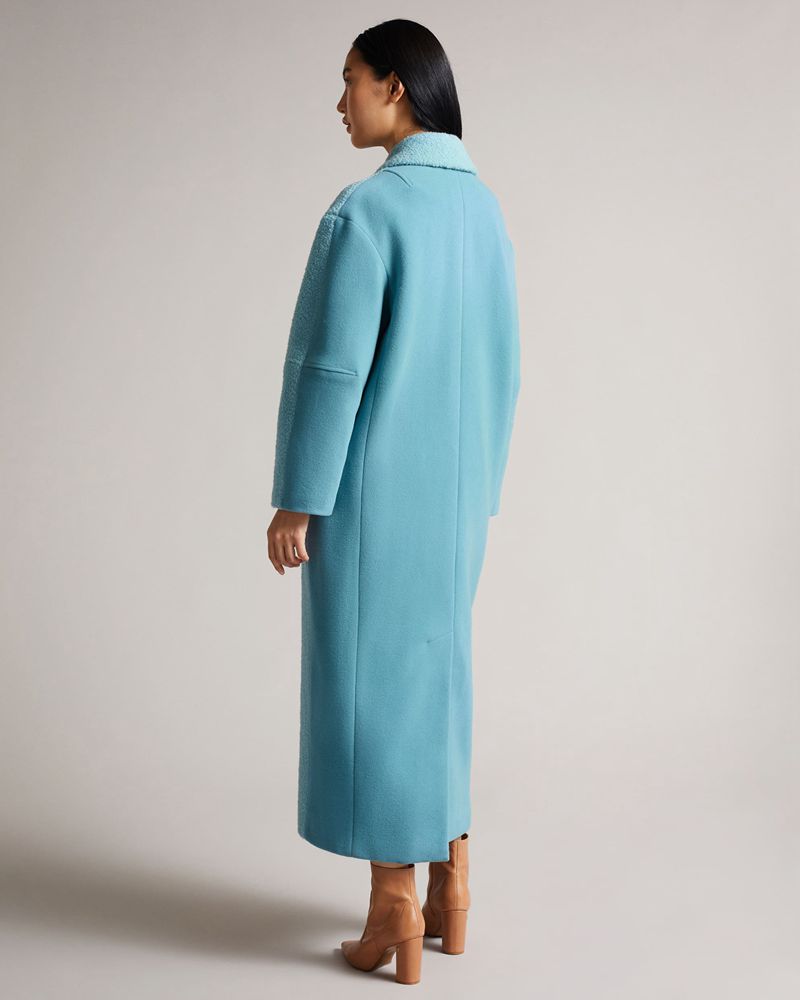 Ted Baker Jjoelle Fabric Blocked Oversized Crombie Rockar Dam Blå | DNI-791234