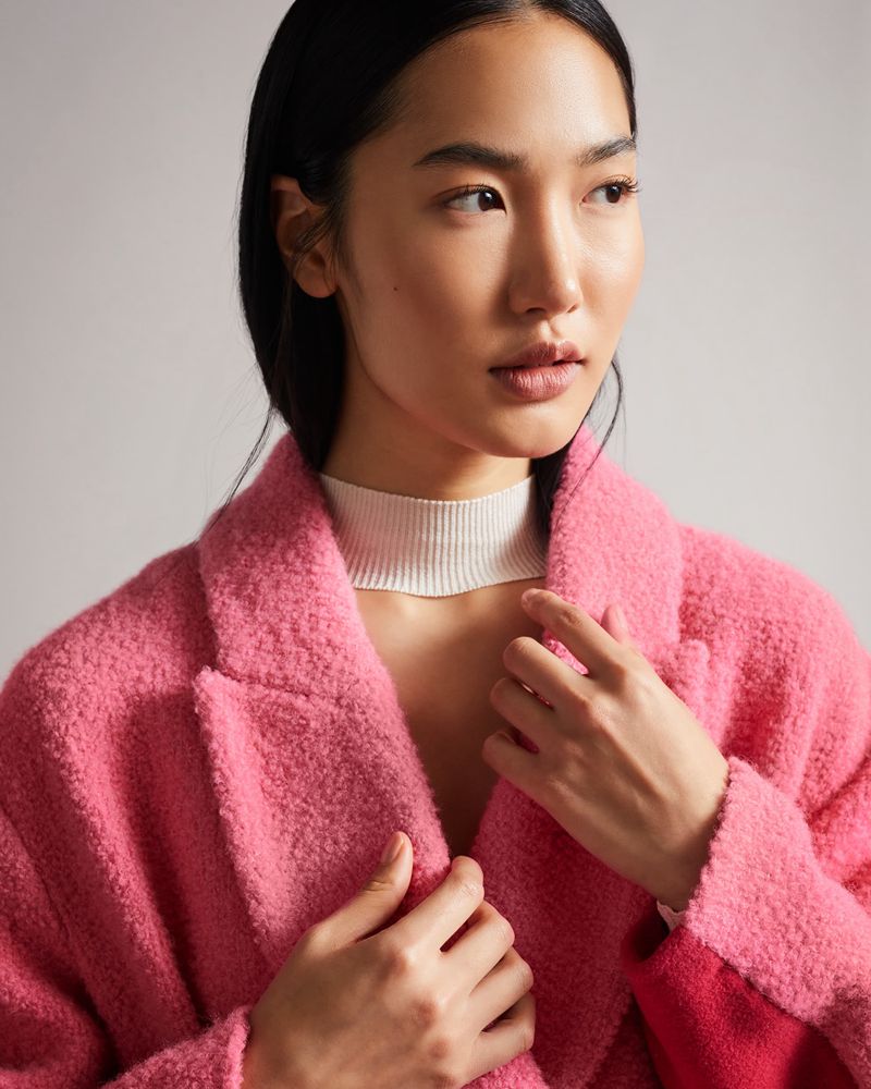 Ted Baker Jjoelle Fabric Blocked Oversized Crombie Rockar Dam Rosa | PEL-342019