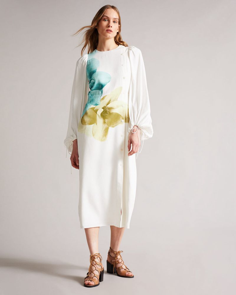 Ted Baker Jordis Button Through Midi Klänning Dam Vita | QKH-741983