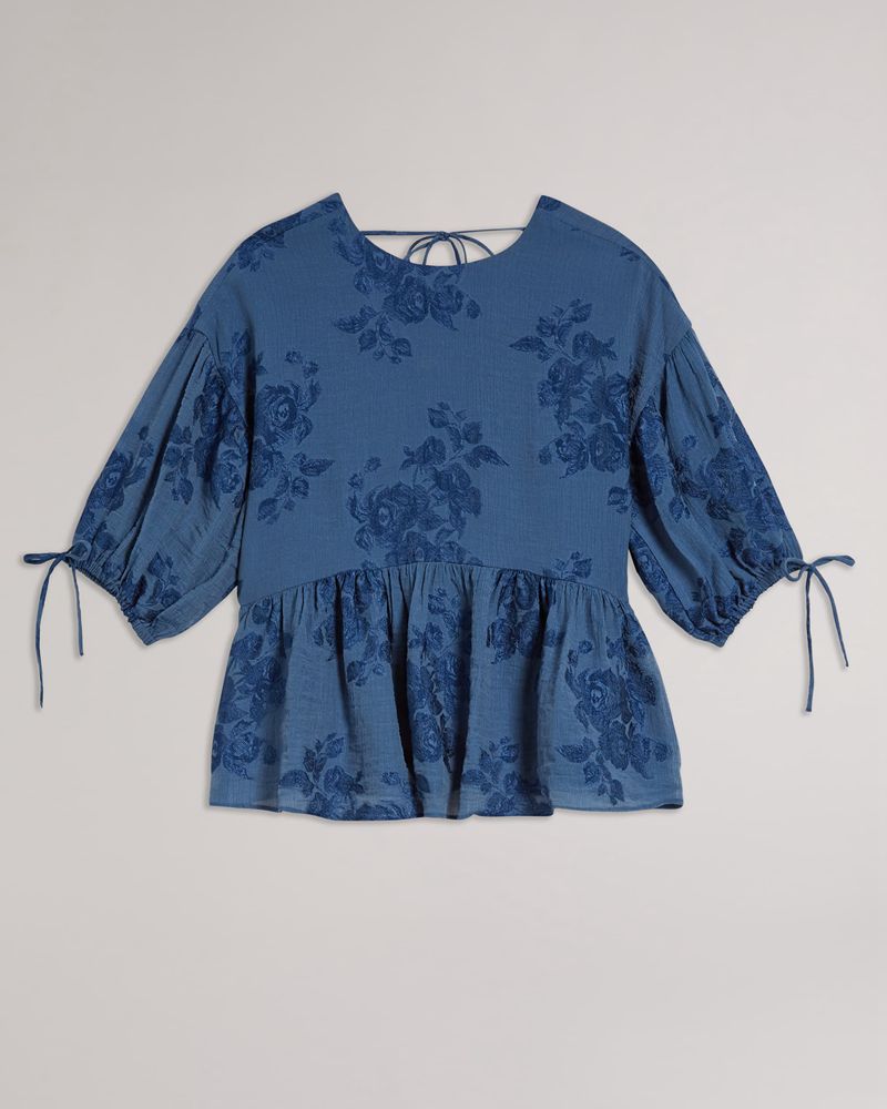 Ted Baker Kaarin Exaggerated Puff Sleeve Blast Dam Blå | SJN-697048