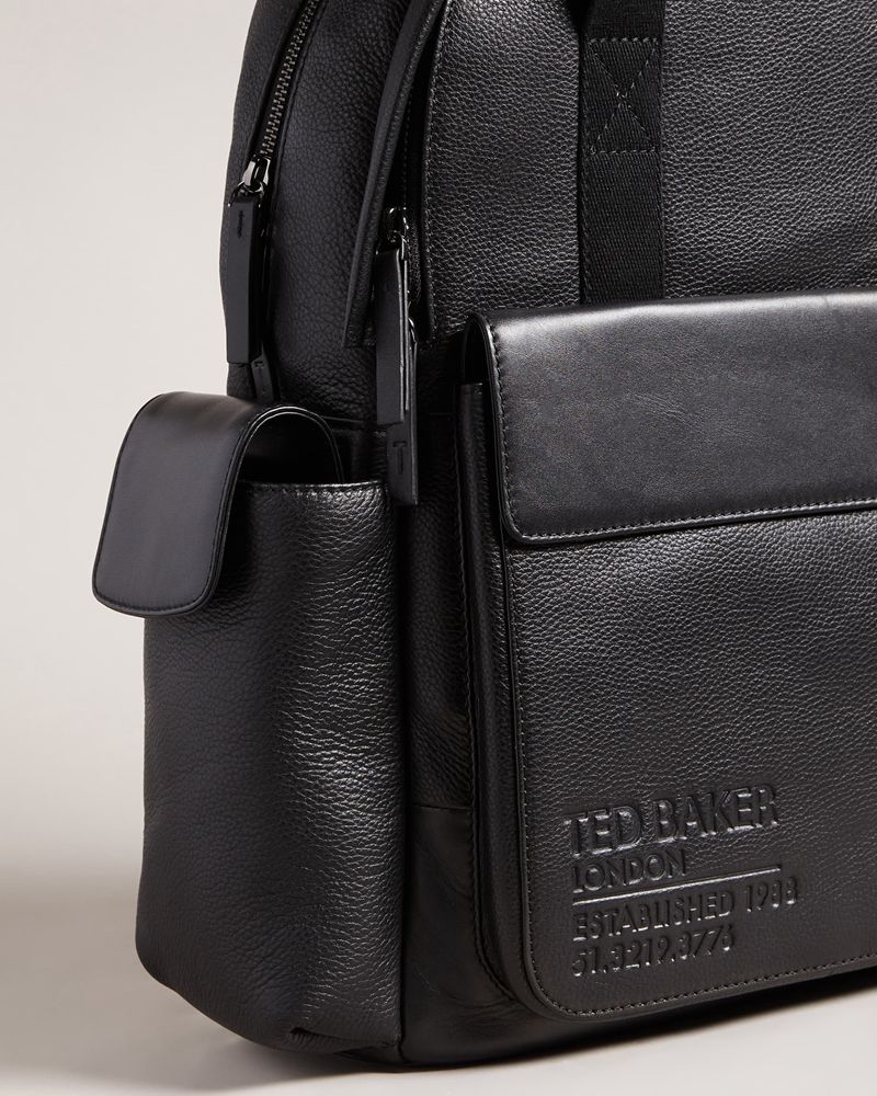 Ted Baker Kailen Branded Läder Ryggsäck Herr Svarta | DMK-576139
