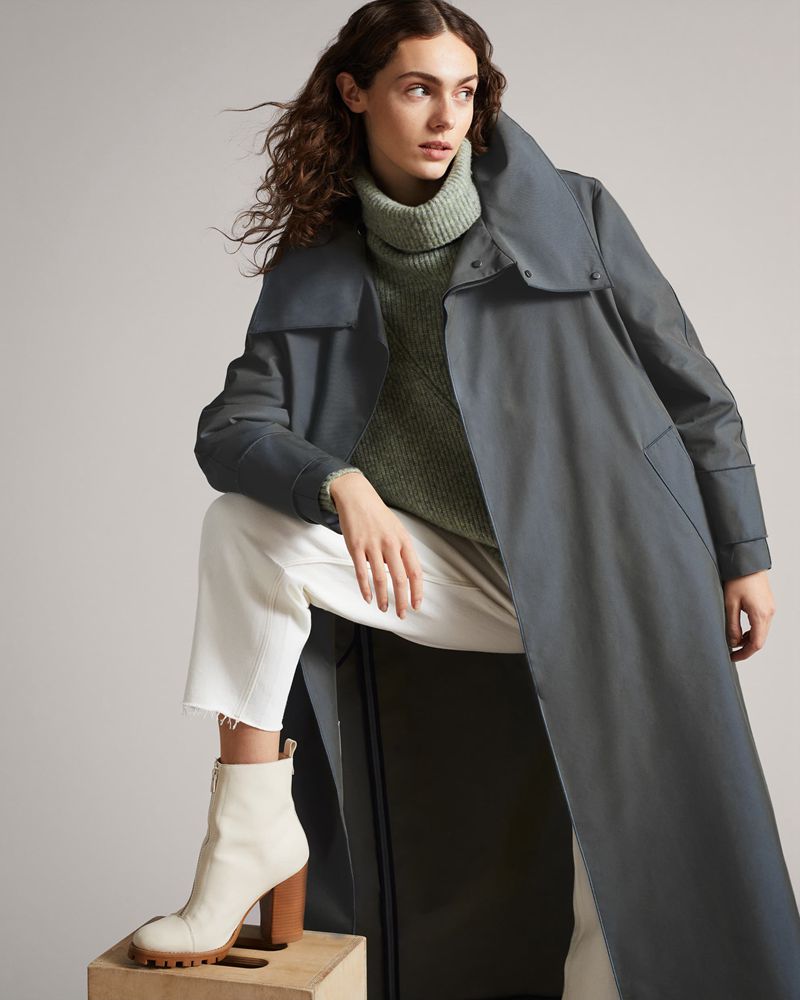 Ted Baker Kayleeh Long With Deep Funnel Neck Collar Jacka Dam Blå | GXE-201378