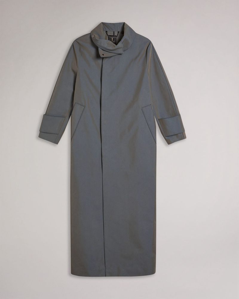 Ted Baker Kayleeh Long With Deep Funnel Neck Collar Jacka Dam Blå | GXE-201378