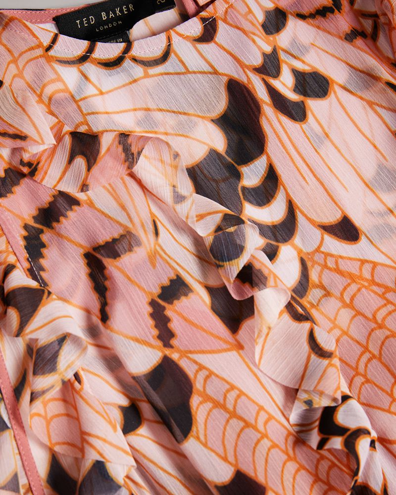 Ted Baker Kayleih Printed Ärmlös Waterfall Midi Klänning Dam Orange | UTB-425396